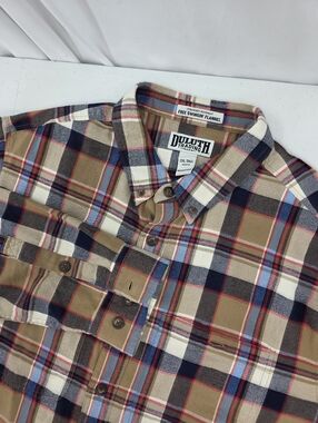 Duluth Trading Co Free Swingin' Flannel Relaxed Fit Shirt Men's 2XLT Plaid Tan.